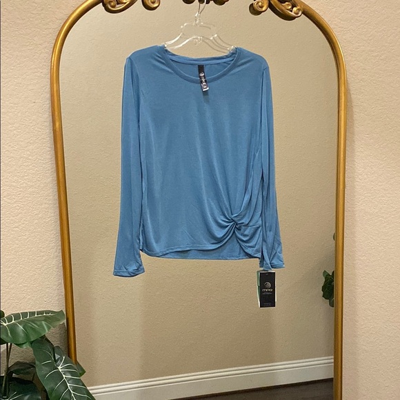 MPG Blue Ruched Long Sleeve Blouse - Picture 1 of 7